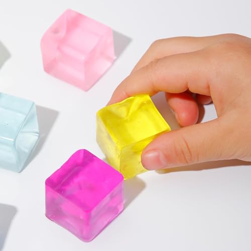 Sensory Toys 24 Pcs Cube Squishy Fidget Stress Toys for Adults Kids | Mini Ice Cube Squishy Toys Anxiety Stress Relief Hand Therapy Sensory Squishy Ball Classroom Prize Box Toys ﻿