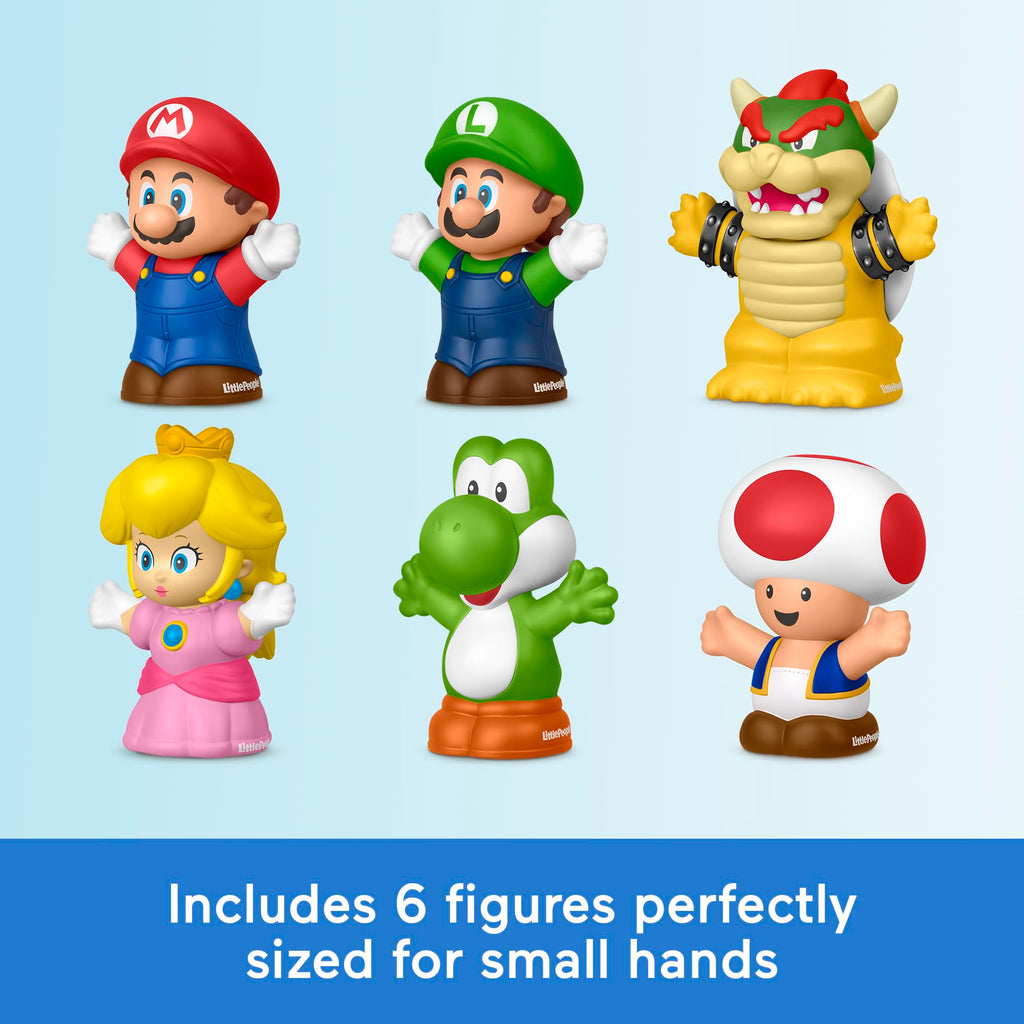 Fisher-Price Little People My Mario 6-Piece Character Figure Set | Pretend Play with Mario, Luigi, Princess Peach, Toad, Yoshi and Bowser figures, Toddlers & Kids Ages 18+ Months