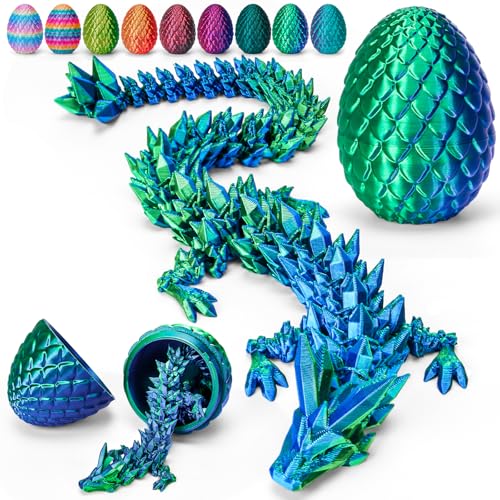 TBOLINE 12" 3D Printed Dragon Egg, Cool 3D Printer Articulated Crystal Dragon Toys for Kids, Surprise Animals Figurines Fidget Dinosaur Eggs Toys for Boys Kids Teen 5-7 4-6 8-12