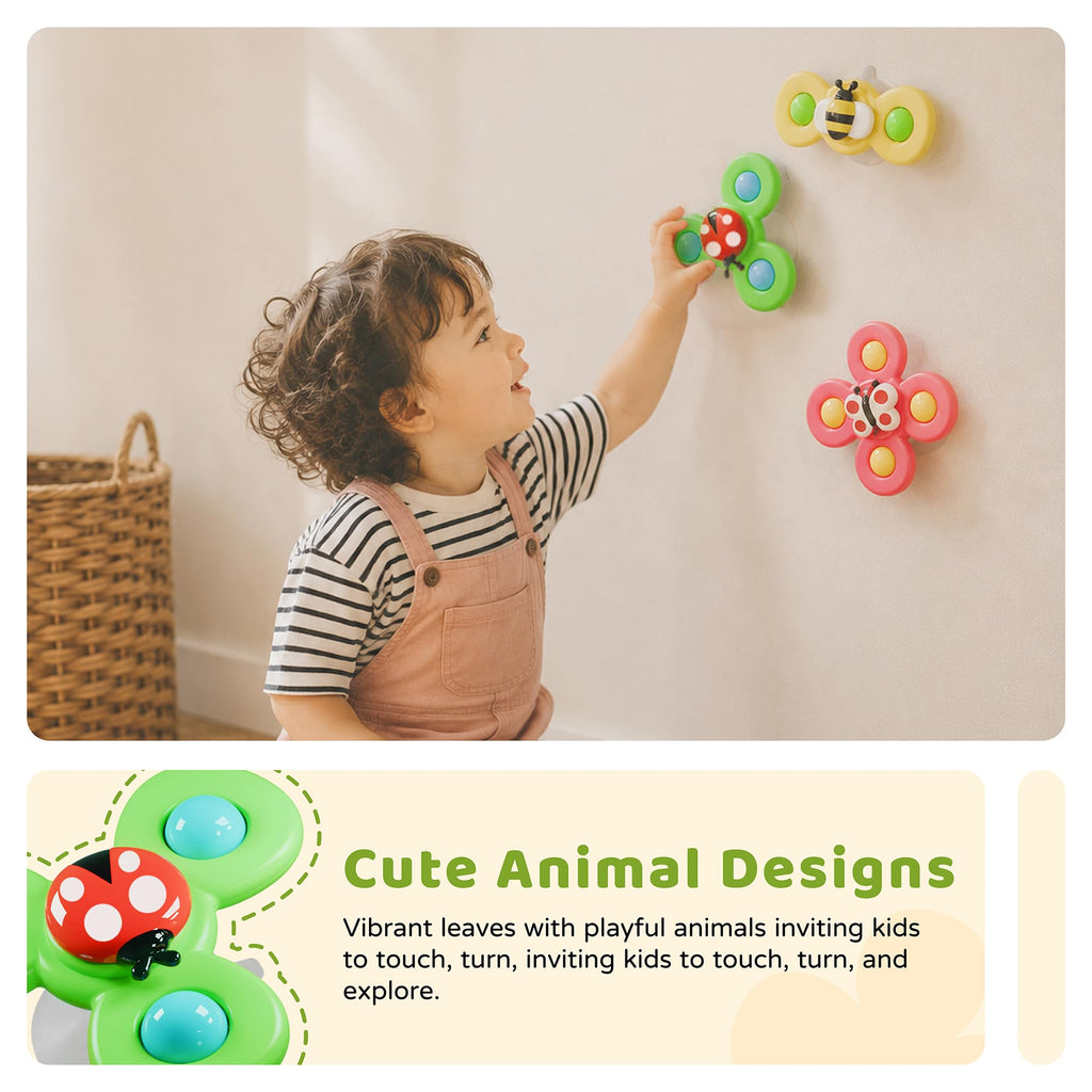 LiKee Strong Suction Cup Fidget Rotating Sensory Bath Toys for Baby 10+ Months (Insect-1)
