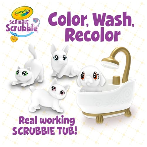 Crayola Scribble Scrubbies Glam Pack (4 Pets), Washable Pet Care Toy & Coloring Animal Craft Kit, Gift for Kids, Playset for Girls & Boys, Ages 3+
