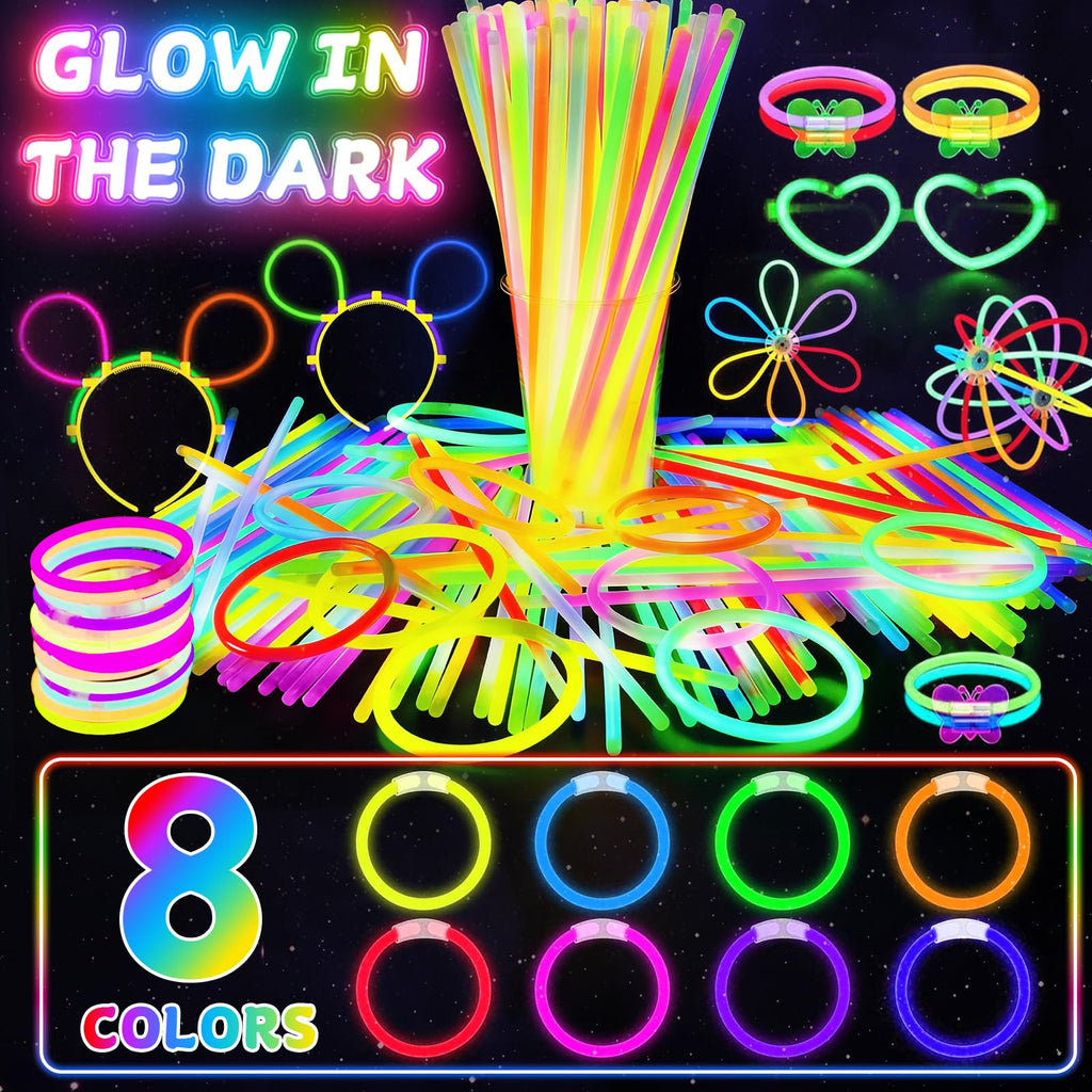 SHQDD 100 Glow Sticks Bulk Party Pack, 8” Neon Halloween Glow Sticks, DIY Glowsticks with Connectors Bracelets & Necklaces, Glow in the Dark Party Supplies for Kids, Adults, Parties