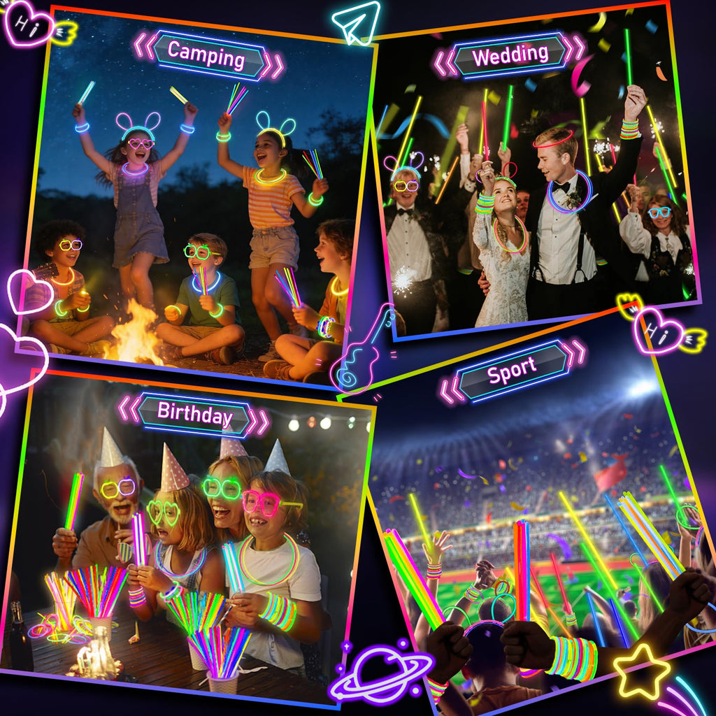 SHQDD 100 Glow Sticks Bulk Party Pack, 8” Neon Halloween Glow Sticks, DIY Glowsticks with Connectors Bracelets & Necklaces, Glow in the Dark Party Supplies for Kids, Adults, Parties