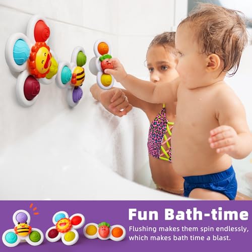 LiKee Strong Suction Cup Fidget Rotating Sensory Bath Toys for Baby (Sun)