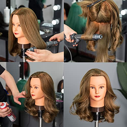 20-22" Female 100% Human Hair Mannequin Head for Hairdresser | Traininghead Hair Styling Braiding Cosmetology Manikin Doll Head Training Model Practice Head with free Clamp