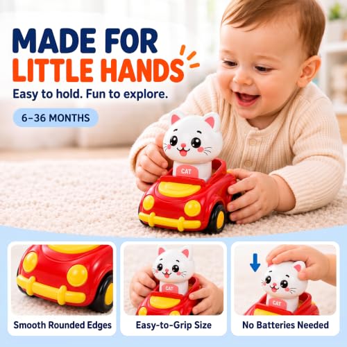 Press to Go Cars for Toddlers 1-3, 4-Pack Animal Toys for 1 Year Old Boy | 4-Pack Animal Cars, Push Go Baby Toys for 6-18 Months, Montessori Vehicle Set, First Birthday Gift for 1 Year Old Boy