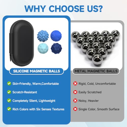 Magnetic Fidget Balls for Adults & Teens, Silent Fidget Toys for Office | Relief Stress Anxiety, Focus Aid, Autism ADHD, Calming & Relaxing, Textured Silicone, Magnetic Play, Gift Ready