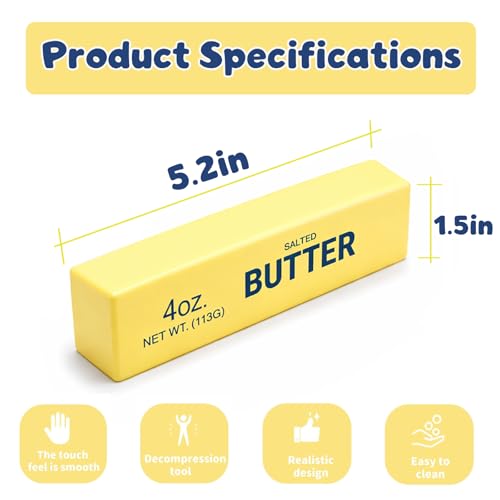 Butter Squishy Stress Toy,Soft Novelty Toy,Realistic Butter Stick Fidget, Slow Rising Soft Squeeze Toy for Adults Stress Relief & Anxiety Relief(4PCS)