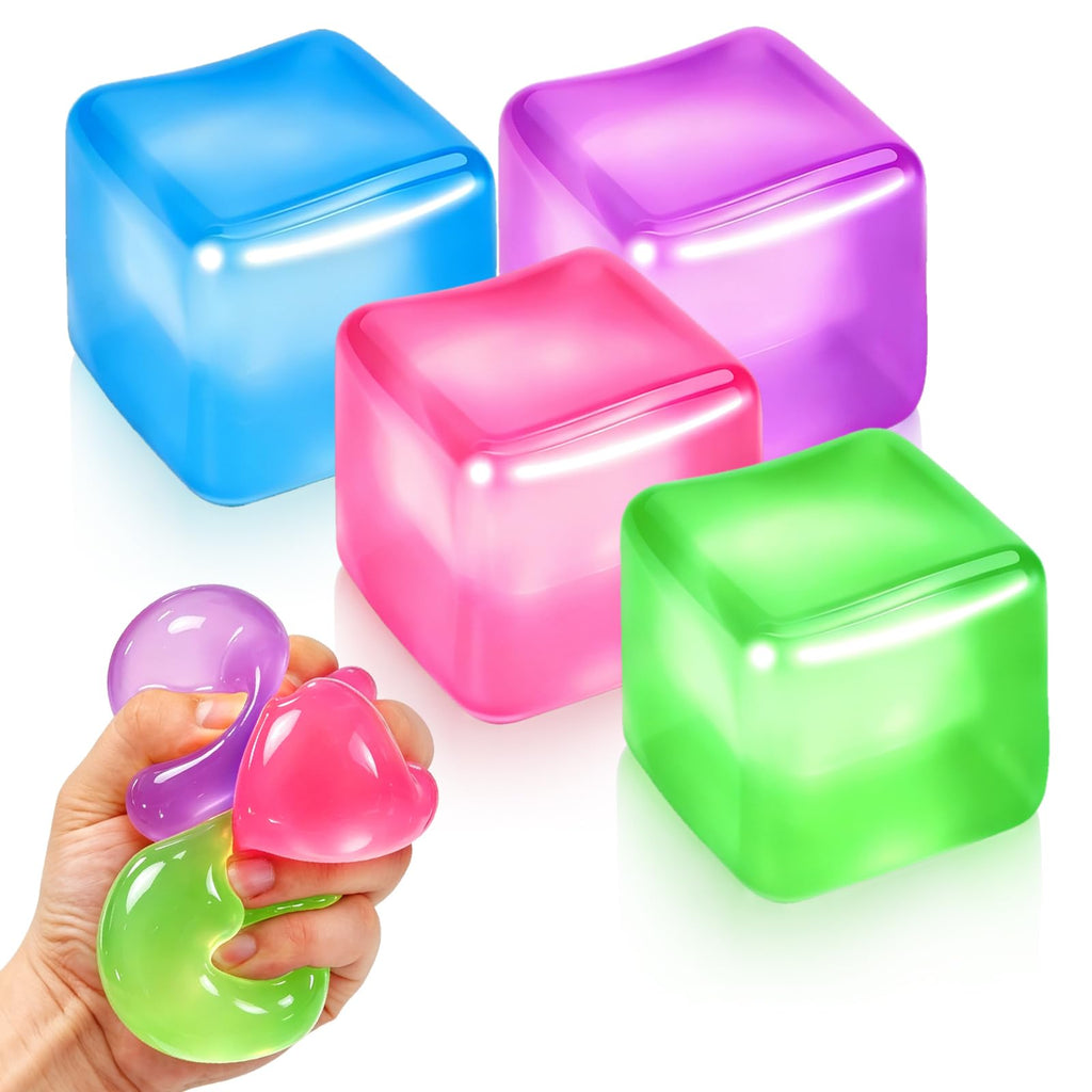 Siwarm 4 Pack Stress Cube Squishy Fidget Toys for Anxiety Stress Relief | Slow Rising Fidget Cube Squeeze Toys, Squishy Cube Filled with Thick Substance, Square Stress Balls for Adults Kids