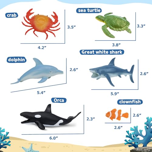 Beetots Ocean Sea Life Toy Figures Set for Kids, 12 PCS Realistic Marine Animals with Shark, Dolphin, Sea Turtle, Penguin, Seal, Clownfish, Crab, Ocean Animal Figure Toys for Boys Girls Toddlers