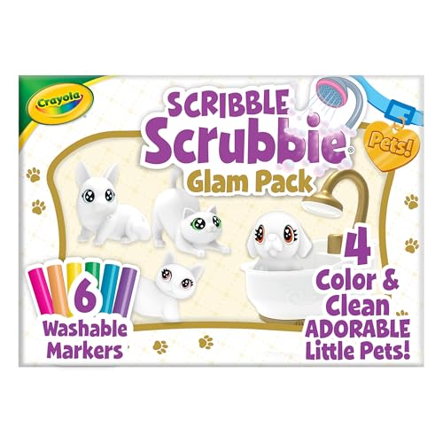 Crayola Scribble Scrubbies Glam Pack (4 Pets), Washable Pet Care Toy & Coloring Animal Craft Kit, Gift for Kids, Playset for Girls & Boys, Ages 3+