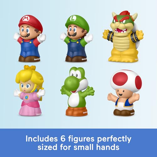 Fisher-Price Little People My Mario 6-Piece Character Figure Set | Pretend Play with Mario, Luigi, Princess Peach, Toad, Yoshi and Bowser figures, Toddlers & Kids Ages 18+ Months