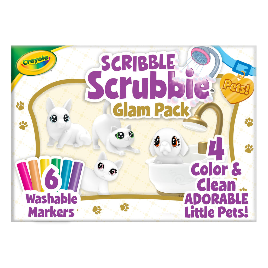 Crayola Scribble Scrubbies Glam Pack (4 Pets), Washable Pet Care Toy & Coloring Animal Craft Kit, Gift for Kids, Playset for Girls & Boys, Ages 3+