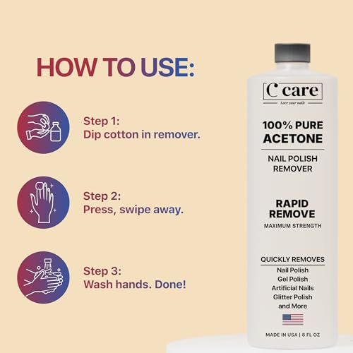100% Pure Acetone Nail Polish Remover | Professional Quality | Easy To Use | Rapidly Removes Natural, Gel, Acrylic, shellac, and Glitter Nails | 8 Fl oz