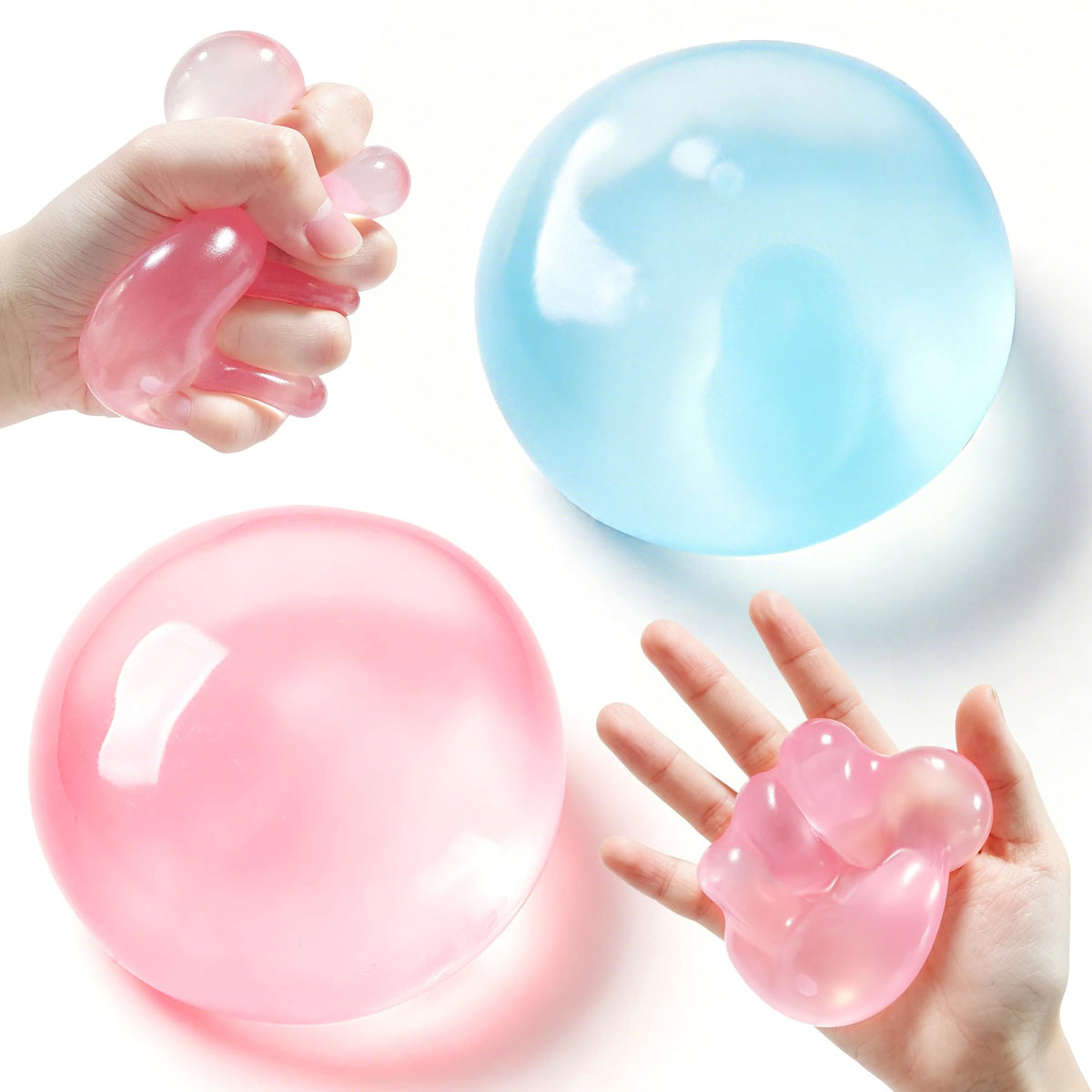 2 Pcs Coconut Oil Squishy, Shapeable No Rebound Stress Relief Ball, Fun Sensory Fidget Toy, Study Work Relaxation Desk Decor, Fun Anxiety Gift for Adults & Kids(Blue+Pink)