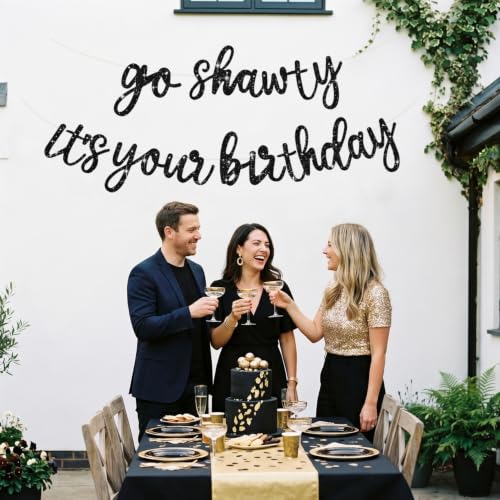 BEISHIDA Glitter Black Pre-Strung Go Shawty It's Your Birthday Banner Decor | NO DIY,birthday decorations for women,Hip Hop Rap Theme Sign,Happy Birthday Banner,Rap Theme Happy Birthday Sign