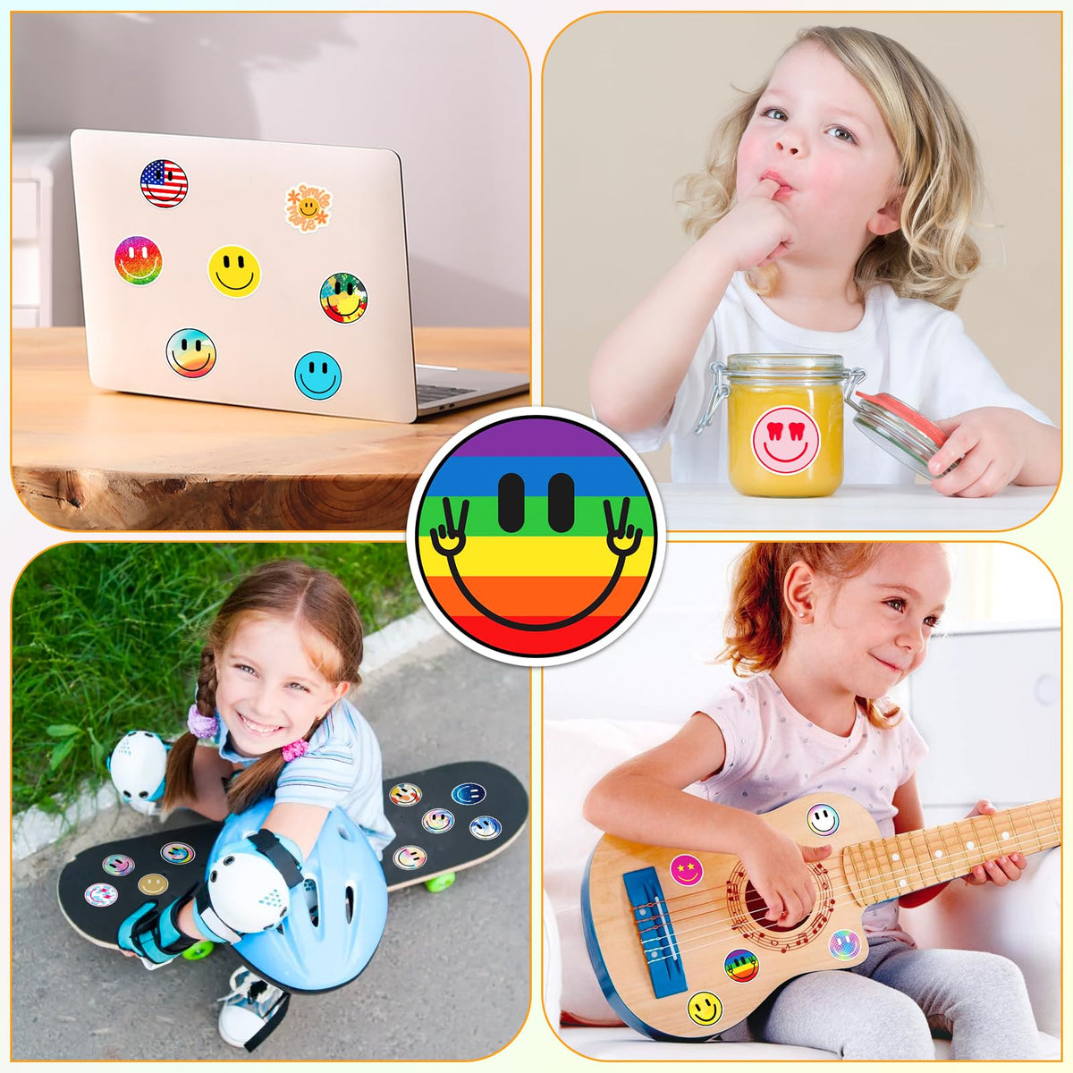 Wercokt 50PCS Smile Face Stickers Cute Water Bottle Stickers for Kids | Waterproof, PVC Material, for Teaching Rewards, Notebooks, Stationery, Luggage, Cartoon Happy Sticker