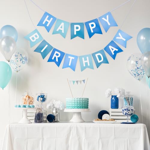 KINGLAKE GARDEN Happy Birthday Banner NO DIY Birthday Sign Blue | Pre-Strung Birthday Hanging Decoration for Women Men Girl Boy Party Supplies (Blue)