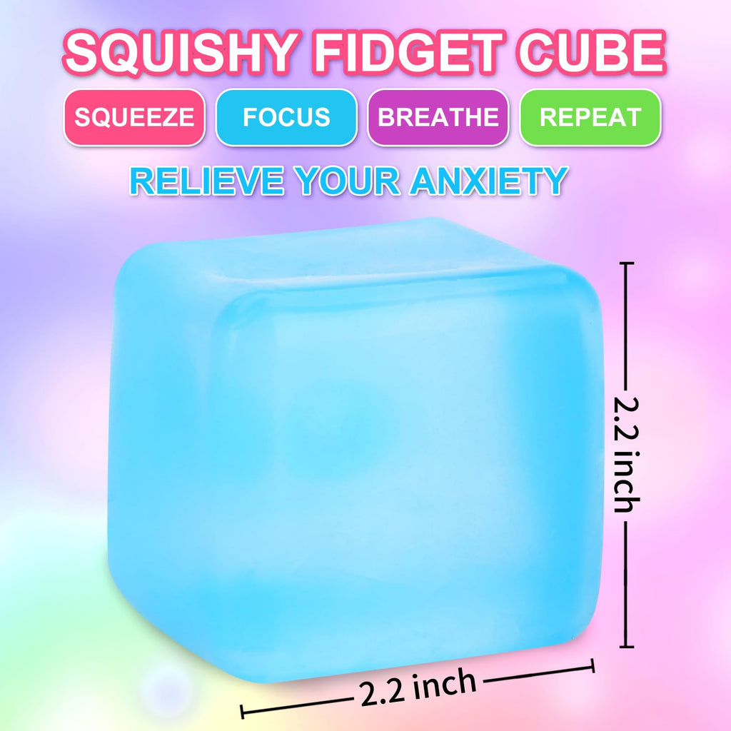 Siwarm 4 Pack Stress Cube Squishy Fidget Toys for Anxiety Stress Relief | Slow Rising Fidget Cube Squeeze Toys, Squishy Cube Filled with Thick Substance, Square Stress Balls for Adults Kids