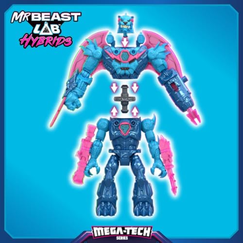 MrBeast Lab Hybrids Mega Pack, 4 Mix & Match Figures, 7 Accessories | 4-inch action figures with 10 points of articulation; crack the MrBeast Lab Containment Vessel to reveal MrBeast toys
