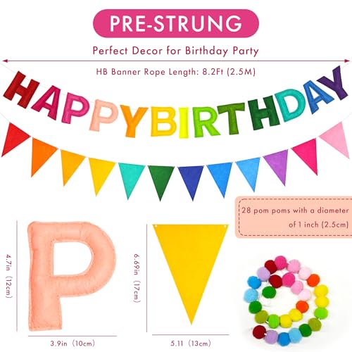 CANREVEL 3 PCS Pre-Strung 3D Happy Birthday Banner Decorations, Rainbow
