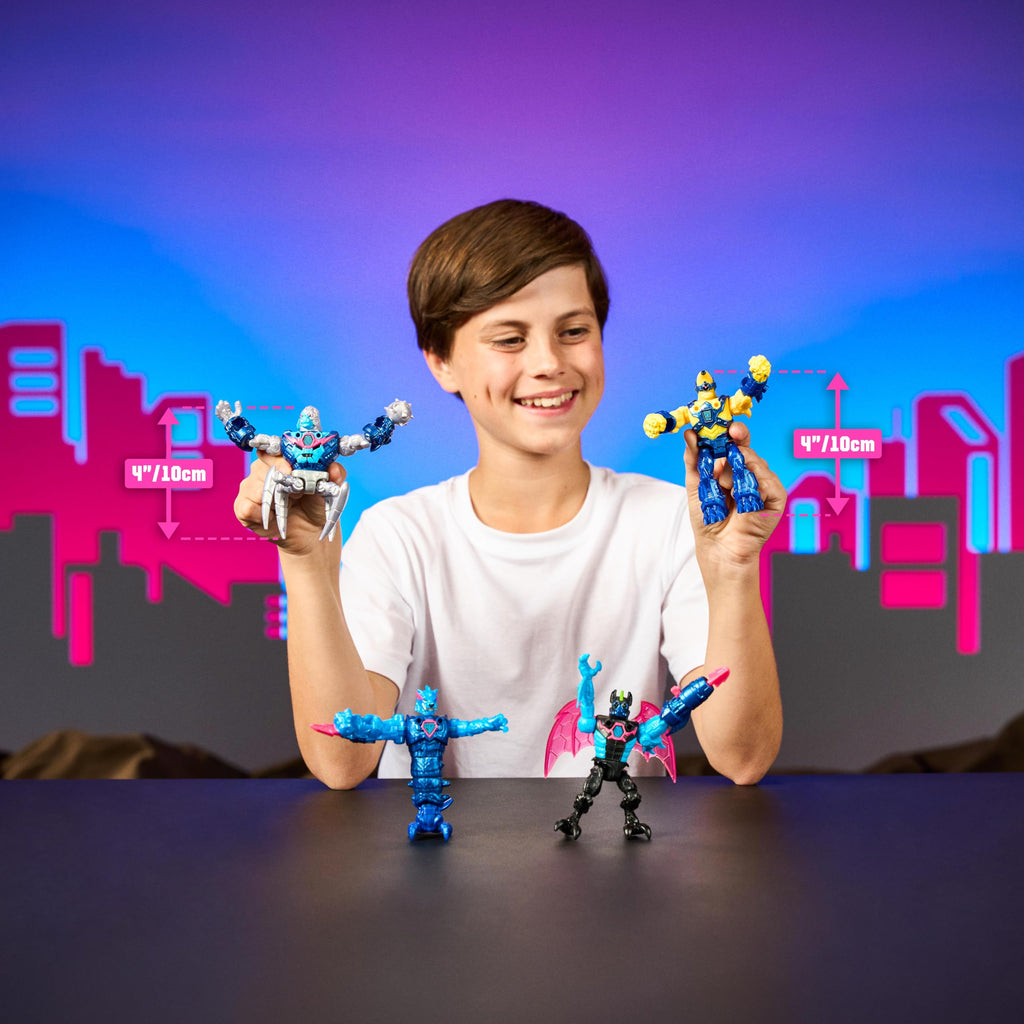 MrBeast Lab Hybrids Mega Pack, 4 Mix & Match Figures, 7 Accessories | 4-inch action figures with 10 points of articulation; crack the MrBeast Lab Containment Vessel to reveal MrBeast toys