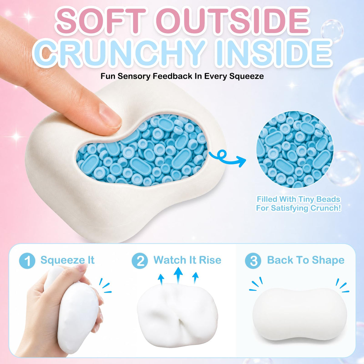Tyarcox 4 Pack Crunchy Squishy Stress Ball, Mango Pudding Peanut & Soap Block Flake Filled ASMR Fidget, Moldable Sensory Squeeze Gift with Premium Box, Party Favors & Gifts