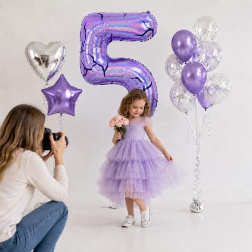 40'' Purple K-pop Number 5 Balloon for Girl 5th Birthday Party Decoration | Pastel Purple Number 5 Foil Balloon, Self Inflating, Girls Kid Birthday Party Anniversary Party K-pop Music Theme Party Decor