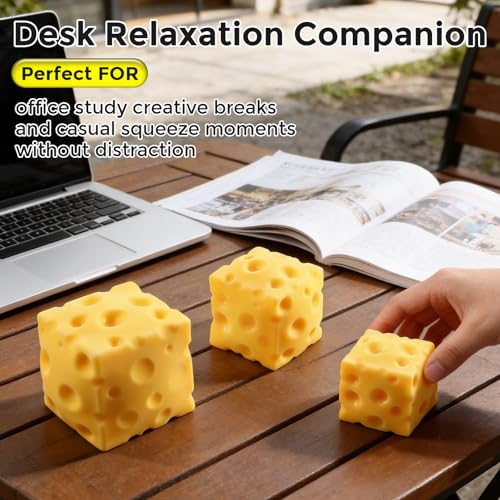 Cheese Squishy Cube Block, Squishy Fidget Toys Adults, Easter Basket Stocking Stuffers, Sensory Stress Ball Squeeze Toys for Stress Relief (Yellow 2.4 in)