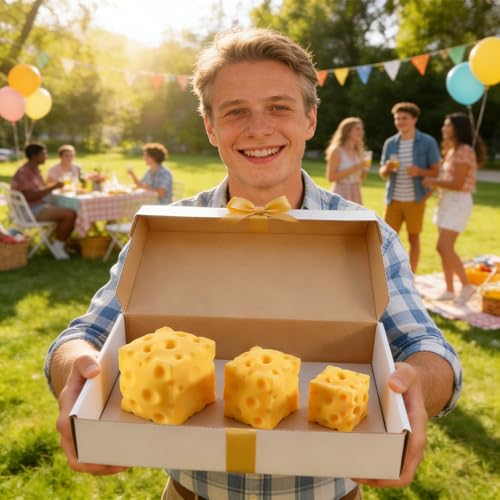 Cheese Squishy Cube Block, Squishy Fidget Toys Adults, Easter Basket Stocking Stuffers, Sensory Stress Ball Squeeze Toys for Stress Relief (Yellow 2.4 in)