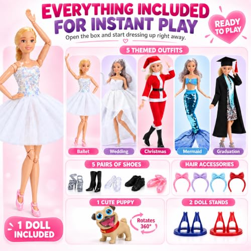 11.5 Inch Doll Clothes and Accessories Gift Set with 1 Fashion Doll