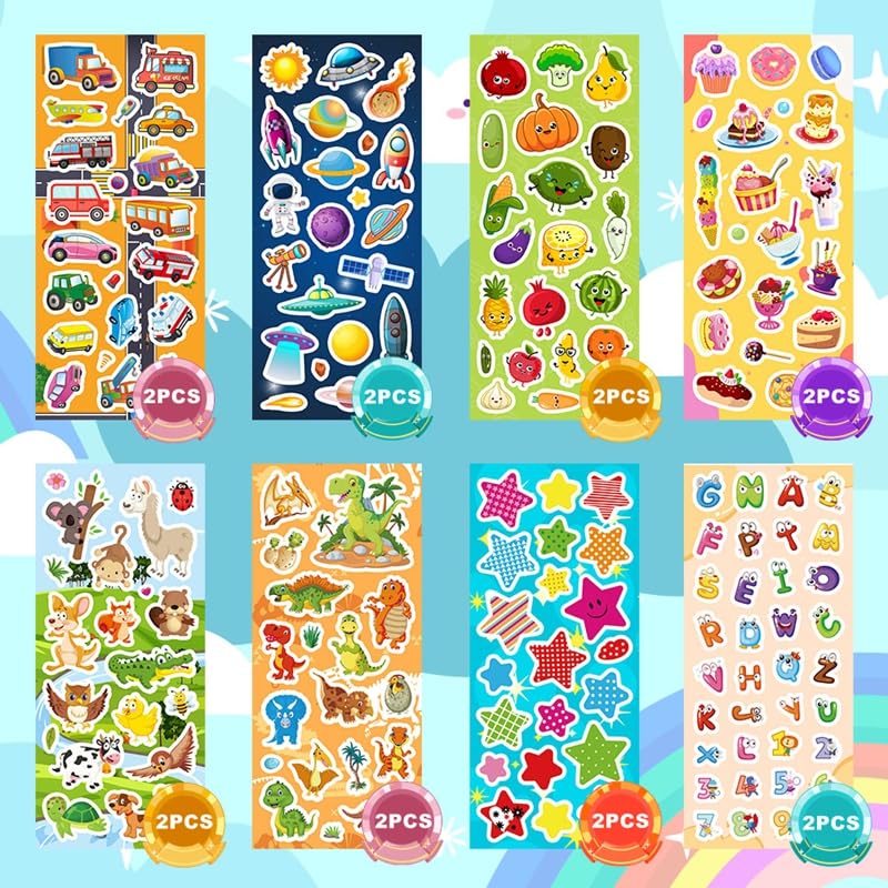 48 Sheets Stickers for Kids, Cute Stickers Variety Pack for Scrapbooking | Teachers Classroom Prizes, Goodie Bag Stuffers Including Animals, Cars, Dinosaurs, Fishes, Hearts, Stars and More