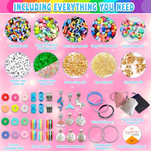 leitait Girls Toys Bracelet Making Kit -3400pcs Charm Jewelry Making Kit Supplies,Unicorn/Mermaid Crafts Birthday Christmas Gifts for Girls Ages 5 6 7 8 9 10 11 12 Years Old