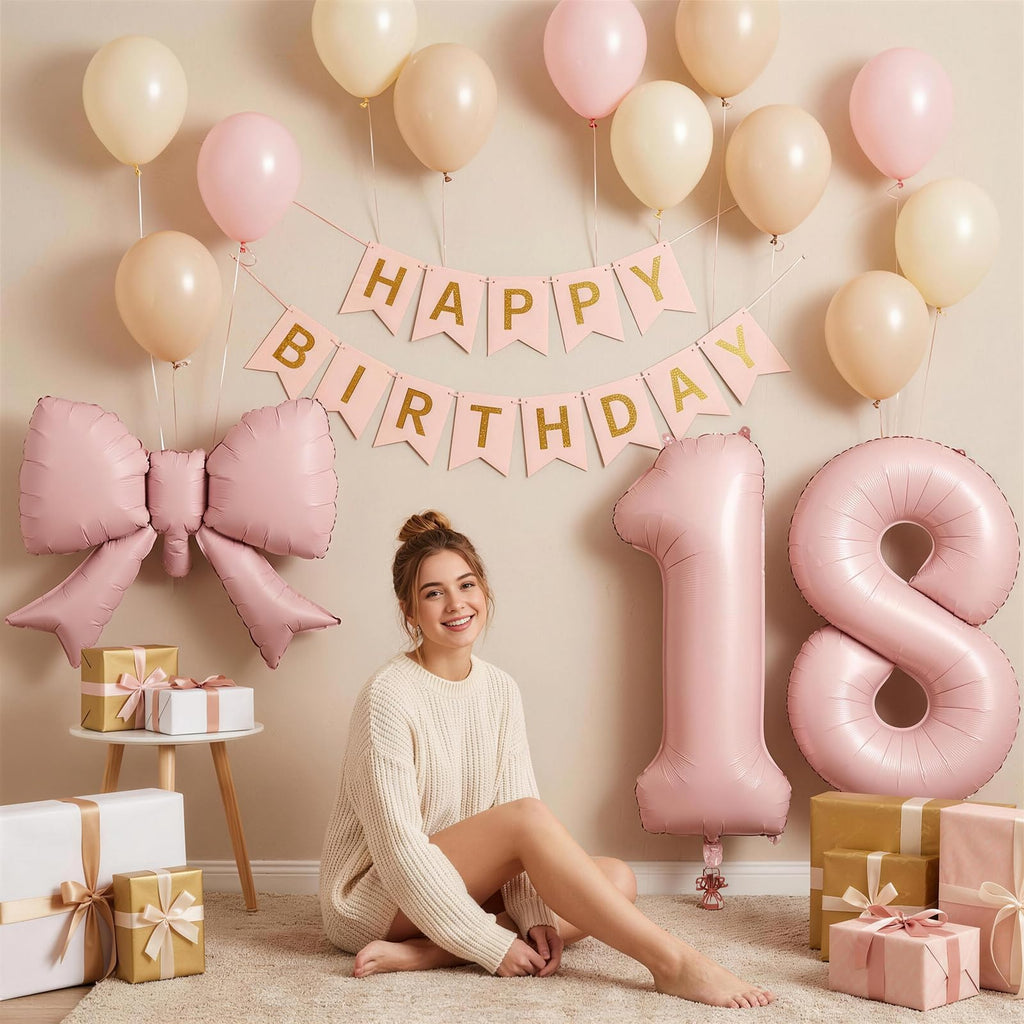 40 Inch Pink Number 1 with Bow Balloon for Girls 1st Birthday Decorations