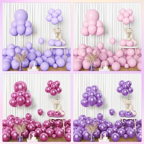 Amandir 153pcs Pink Purple Balloon Garland Arch Kit Different Sizes | 18 12 10 5 inch Pink Purple Red Latex Metallic Confetti Balloons for K pop Music Birthday Bridal Baby Shower Party Decoration