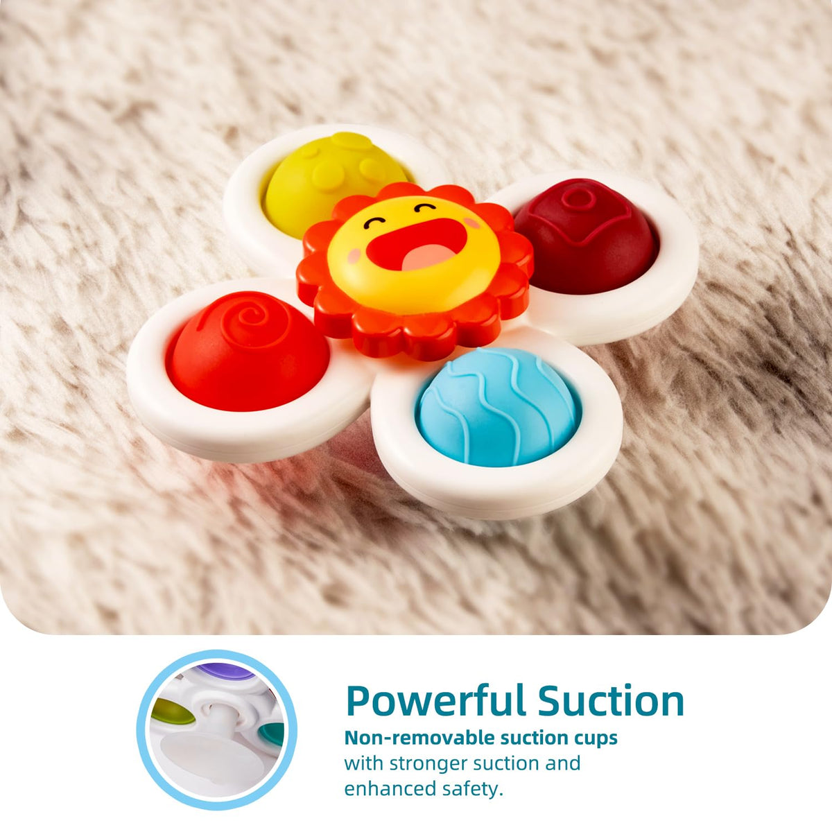 LiKee Strong Suction Cup Fidget Rotating Sensory Bath Toys for Baby (Sun)