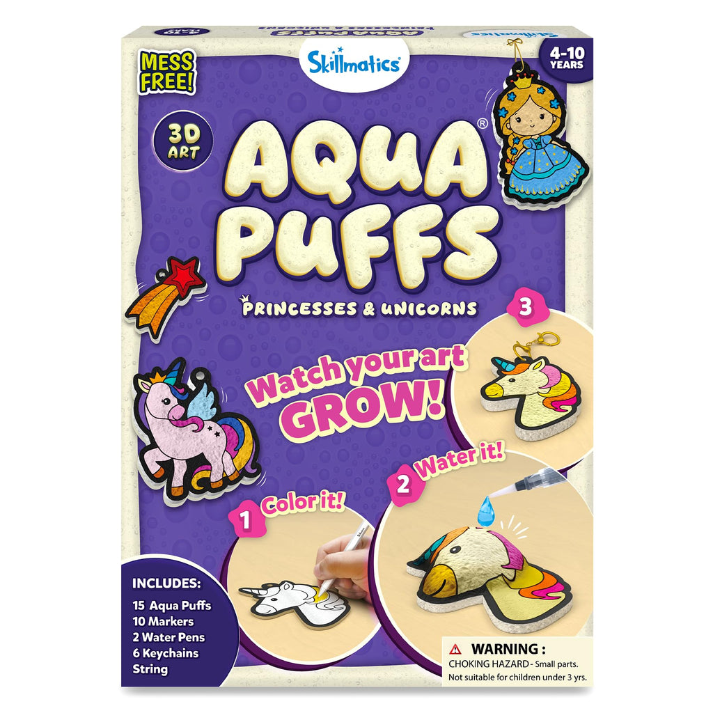 Skillmatics Aqua Puffs Unicorns, Art & Craft Gift for Kids, Paint by Number | DIY Princess Puffy Keychains, Screen-Free, Mess-Free Activity, Creative Kit for Girls & Boys Ages 4, 5, 6, 7, 8, 9, 10