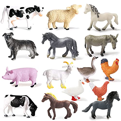 Yowlieu 15 Pcs Mini Figures Toys Realistic Farm Animal Figurines, Plastic Learning Educational Playset Animal Themed Party Supplies Cake Topper Ornaments for Easter Egg Birthday Christmas