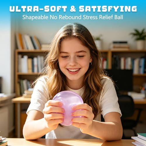 2 Pcs Coconut Oil Squishy, Shapeable No Rebound Stress Relief Ball, Fun Sensory Fidget Toy, Study Work Relaxation Desk Decor, Fun Anxiety Gift for Adults & Kids(Blue+Pink)
