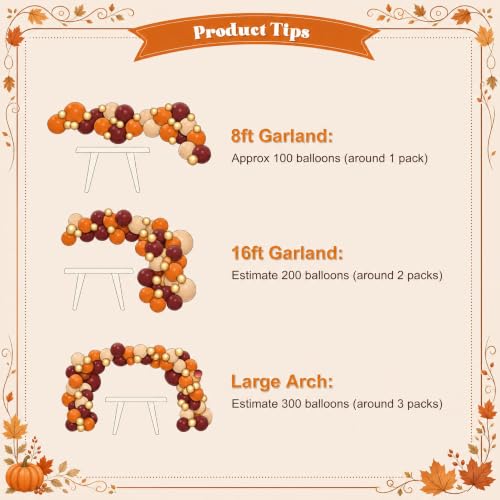 Burgundy Fall Balloon Arch Kit for Autumn Thanksgiving Party Decorations | 124Pcs Burnt Orange Burgundy Gold Nude Balloons, Harvest Baby Shower Wedding Birtday Party Decorations, 124Pcs