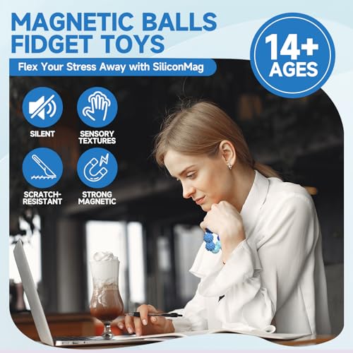 Magnetic Fidget Balls for Adults & Teens, Silent Fidget Toys for Office | Relief Stress Anxiety, Focus Aid, Autism ADHD, Calming & Relaxing, Textured Silicone, Magnetic Play, Gift Ready