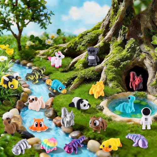 Celltestria 120Pcs 3D Printed Animals Figurines Articulated Fidget Toys | Mini 3D Printed Figurines for Goodie Bags Classroom Prize Rewards Party Favors Gifts Exchange