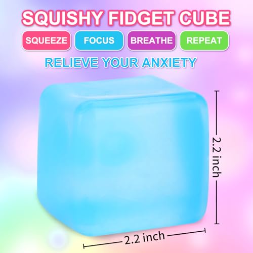 Siwarm 4 Pack Stress Cube Squishy Fidget Toys for Anxiety Stress Relief | Slow Rising Fidget Cube Squeeze Toys, Squishy Cube Filled with Thick Substance, Square Stress Balls for Adults Kids