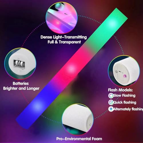 SHQDD 28PCS LED Foam Glow Sticks, Foam Light up Sticks Bulk Party Pack with 3 Modes Colorful Flashing, Glow in The Dark Party Supplies for Parties, Wedding, July 4th, Birthday, Raves,Concert,New Year