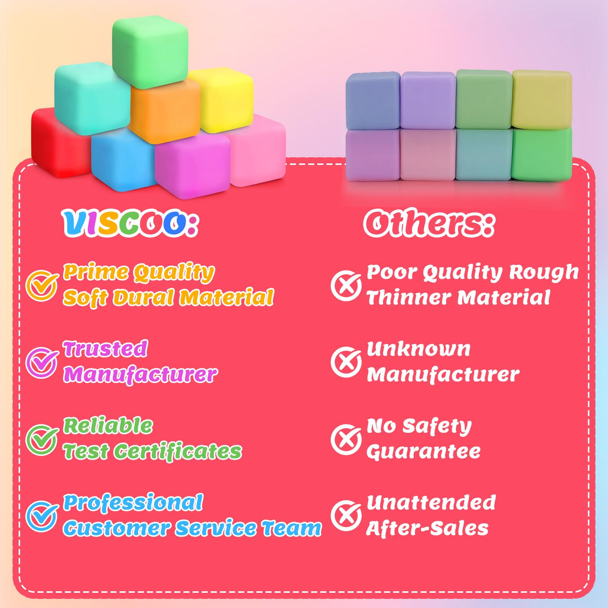 VISCOO 12 Pack Slow Rising Stress Cube, Stress Balls Fidget Squishy Toys | Squeeze Toy for Anxiety Relief, Pull Stretch Squishy Ball for Classroom Prize, Party Favors for Kids Adults