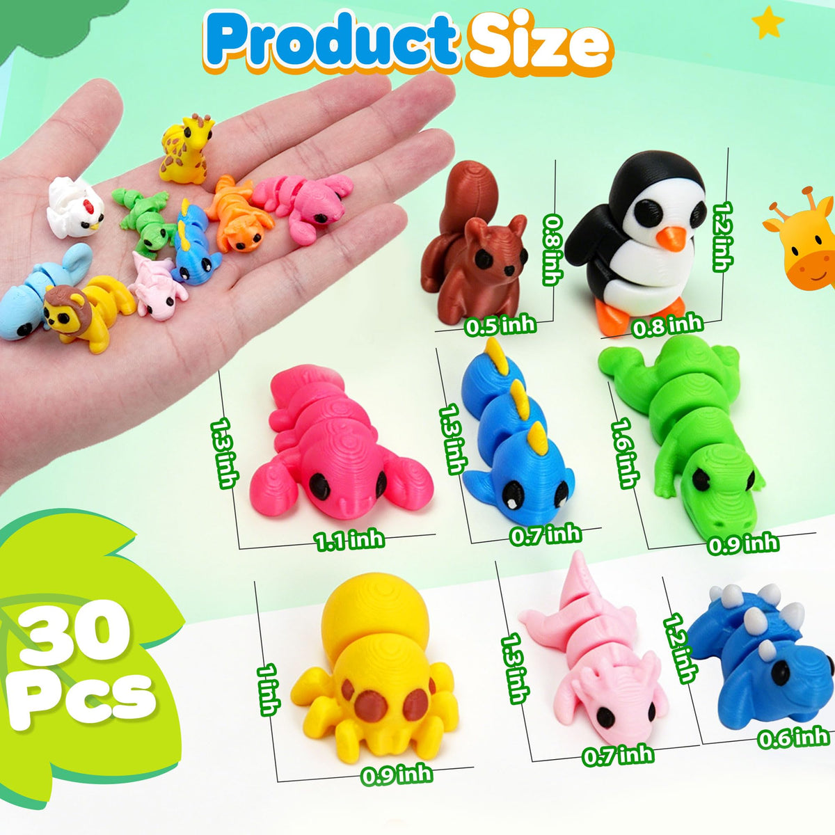 30Pcs 3D Printed Animals Set for Kids, Mini Little Animals Figures for Party Favors Gifts Pocket Fidget Toys Bulk, Goodie Bag Stuffers Classroom Birthdays Rewards for Toddlers Desk Office Pet Decor