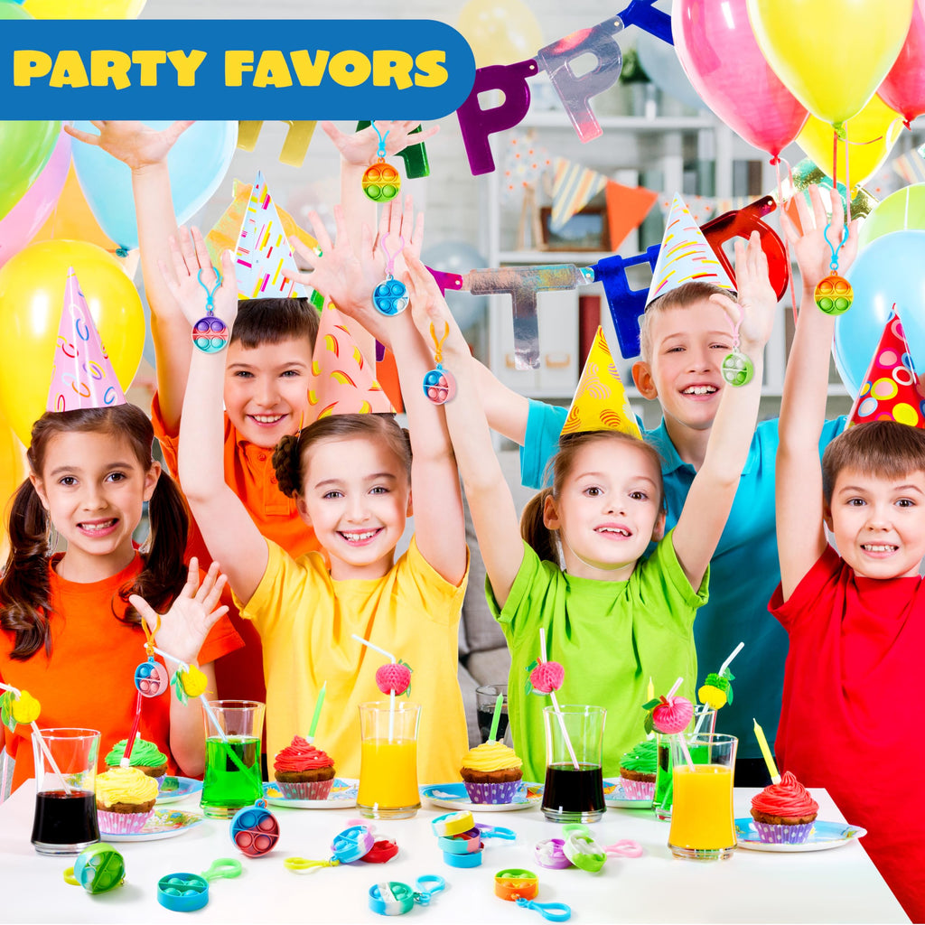 JOYIN Round Pop Fidget Keychain 30 Pack Pop Fidget Toys Bulk Party Favors for Kids 4-8,8-12 Years, Halloween Birthday Goodie Bags Stuffers Back to School Gifts Classroom Prizes Sensory Toys