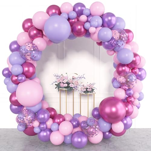 Amandir 153pcs Pink Purple Balloon Garland Arch Kit Different Sizes | 18 12 10 5 inch Pink Purple Red Latex Metallic Confetti Balloons for K pop Music Birthday Bridal Baby Shower Party Decoration