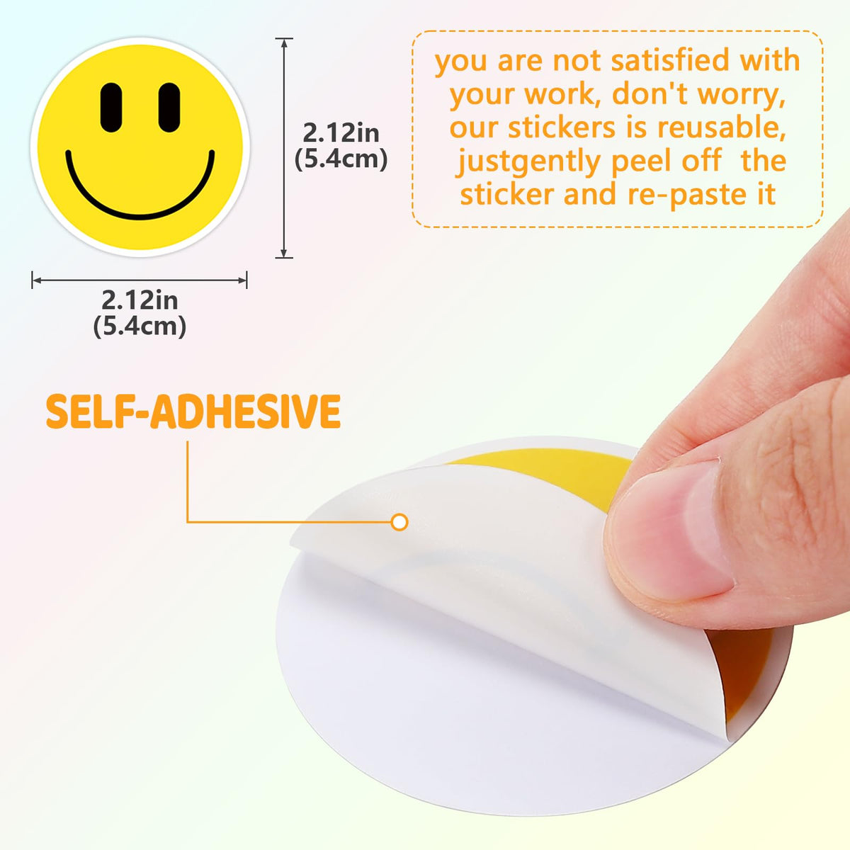 Wercokt 50PCS Smile Face Stickers Cute Water Bottle Stickers for Kids | Waterproof, PVC Material, for Teaching Rewards, Notebooks, Stationery, Luggage, Cartoon Happy Sticker