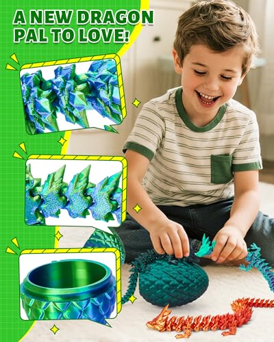 TBOLINE 12" 3D Printed Dragon Egg, Cool 3D Printer Articulated Crystal Dragon Toys for Kids, Surprise Animals Figurines Fidget Dinosaur Eggs Toys for Boys Kids Teen 5-7 4-6 8-12